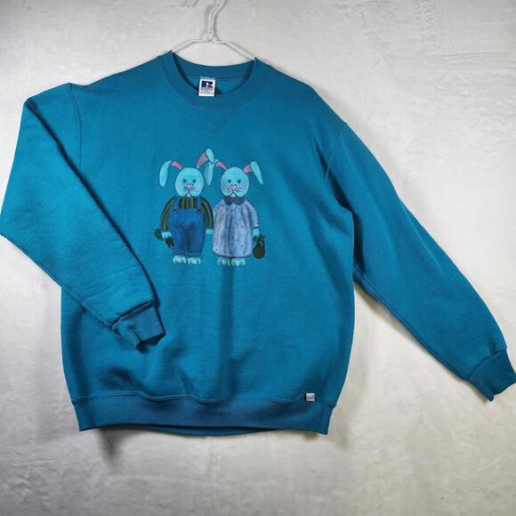 Russell Athletic Other - Vtg Russell Athletic XL Made USA Sweatshirt Bunny Print Teal‎ Crew Pullover
